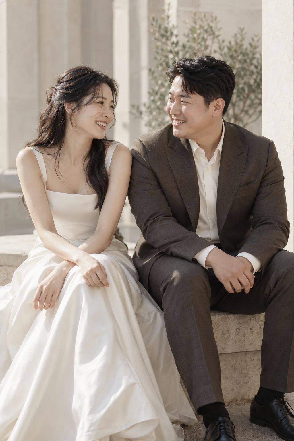 밝은 테라스에 함께 앉은 두 사람
